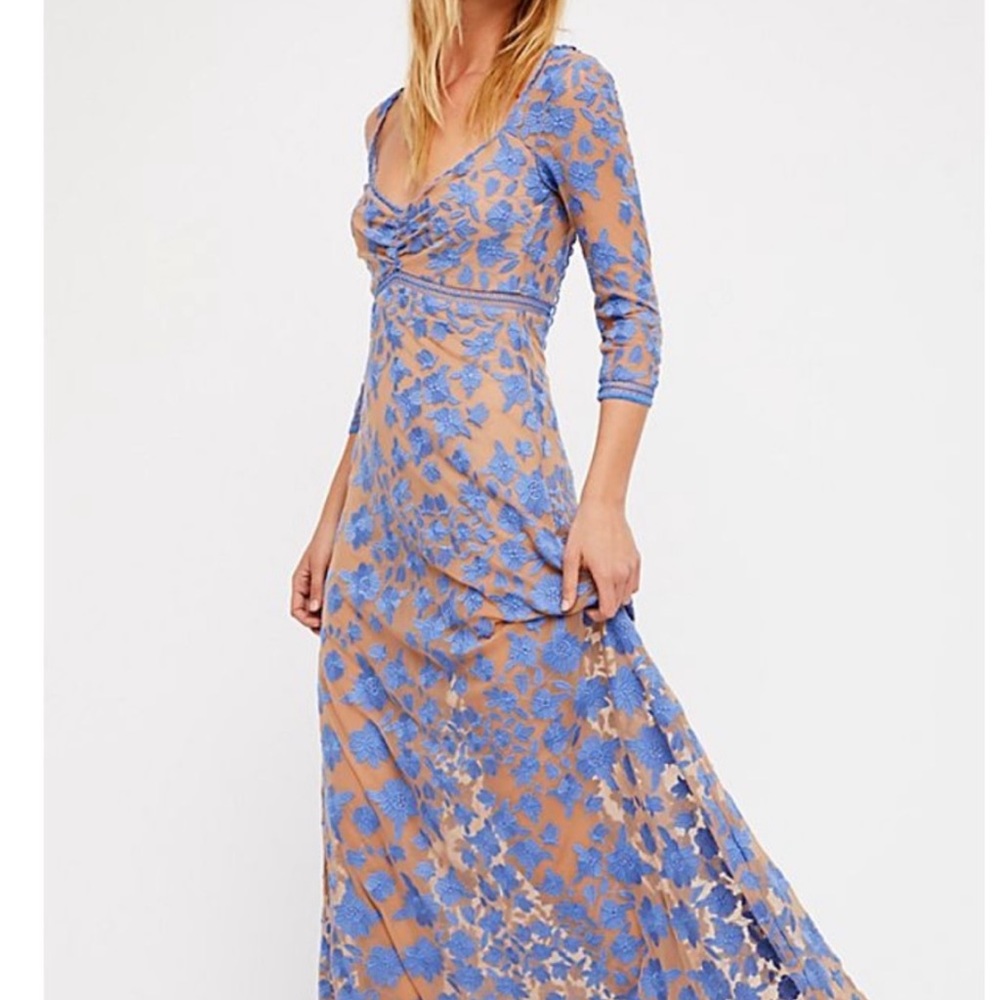 NWT - For love & lemons Temecula blue floral Maxi dress